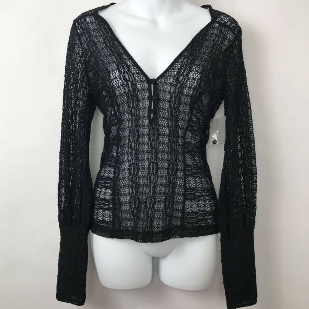 Free People Intimately Lace Sheer Top Black Sz S
